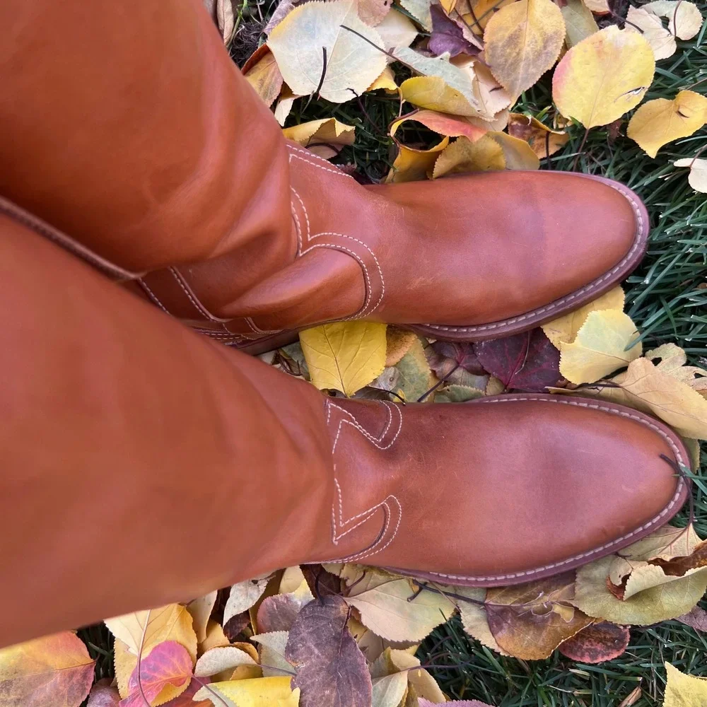 Re/Done‎ Brown Leather Thigh-High Boots Western